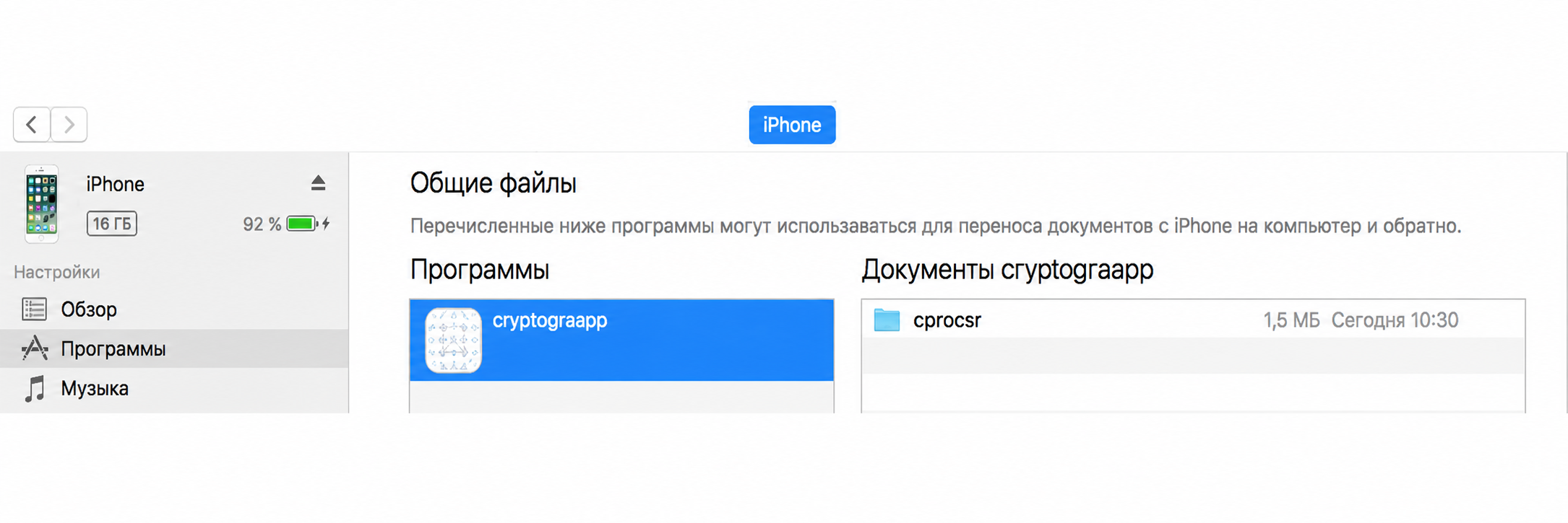 Каталог cprocsp в папке Documents мобильного приложения