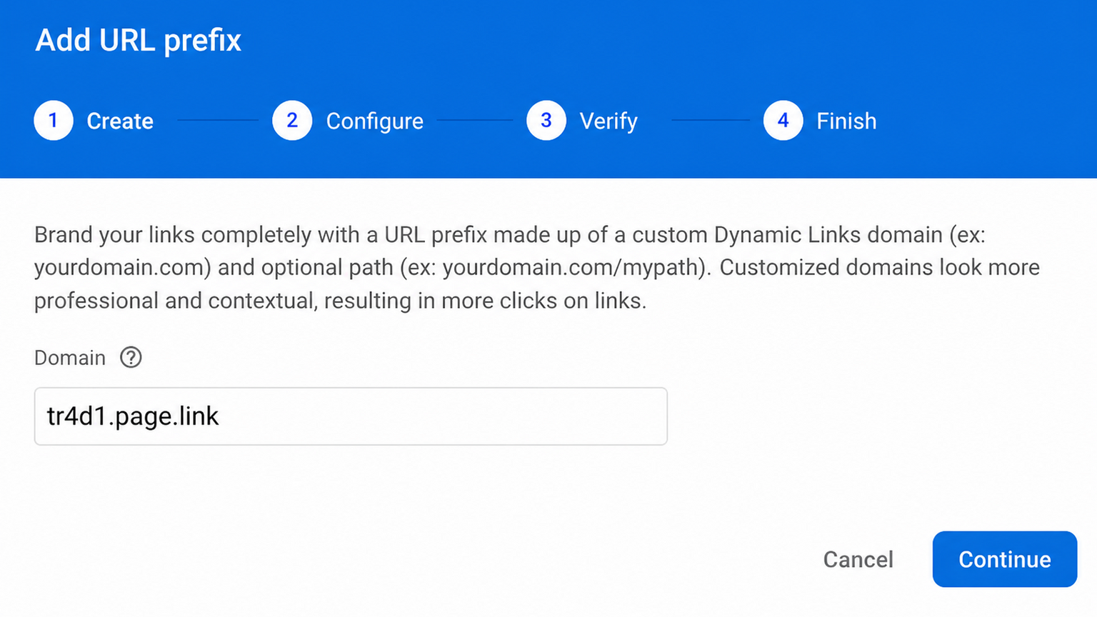 Добавление префикса URL для Dynamic Links в Firebase