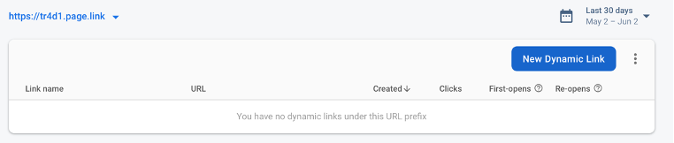 Создание нового Dynamic Link в консоли Firebase