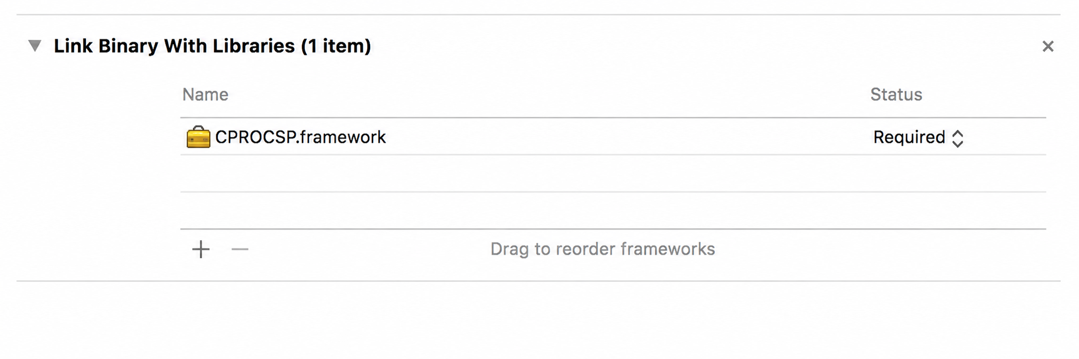 Добавление CPROCSP.framework в секцию Link Binary With Libraries
