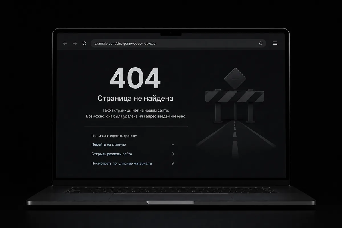Обложка о запросе страницы, которой нет на сервере, с кодом 404.