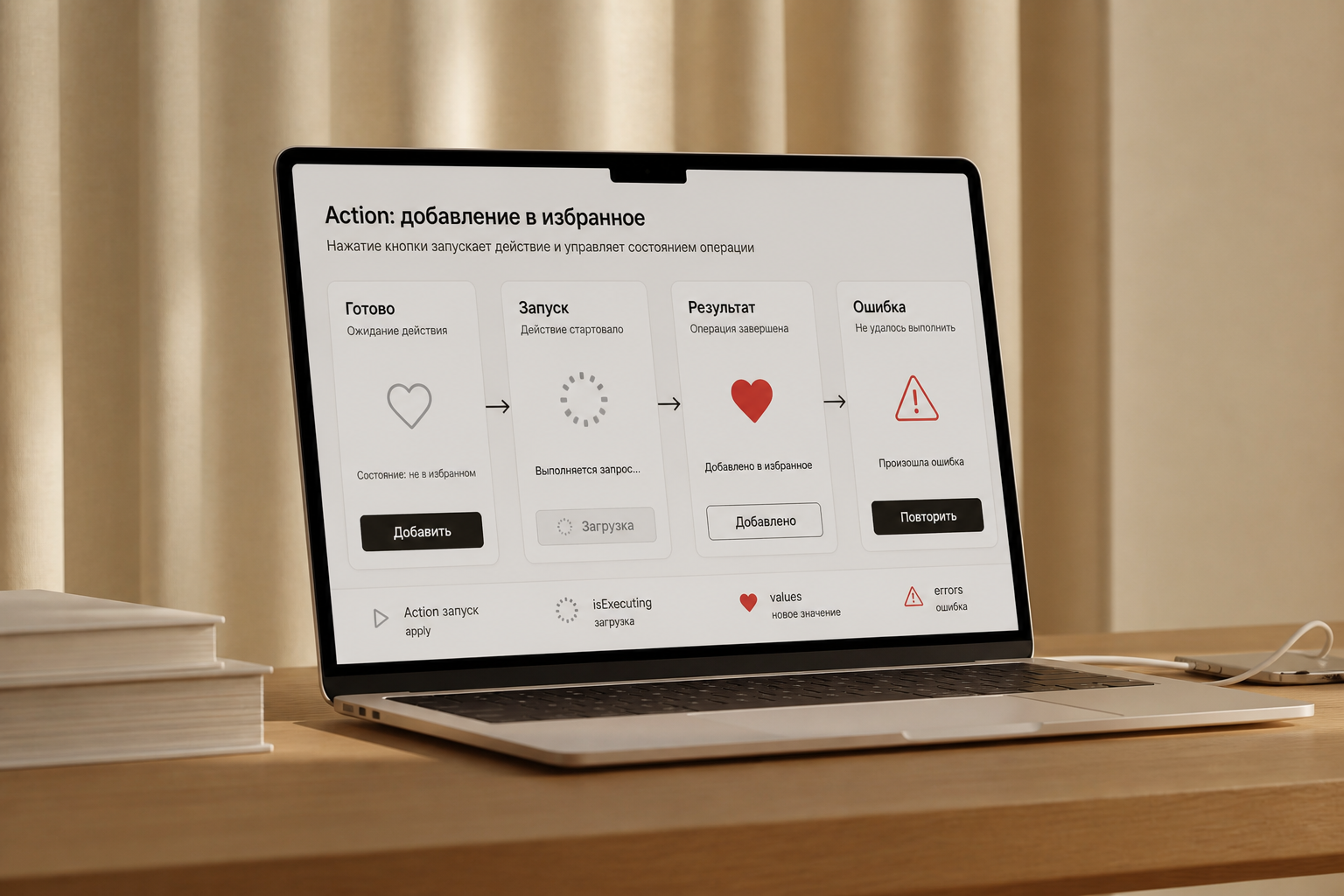 Схема управления состоянием интерфейса с Action и BindingTarget в ReactiveSwift