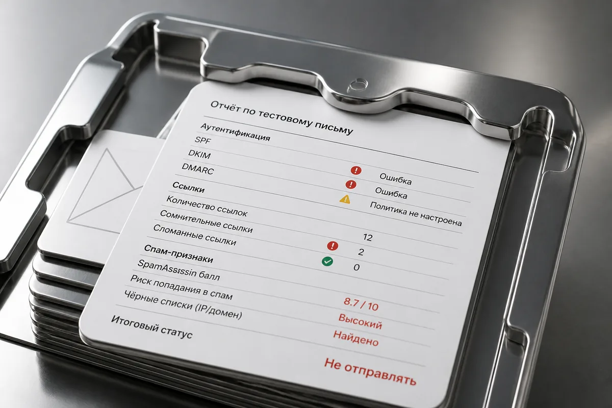 Проверка имейл-рассылки: настройки SPF, DKIM и DMARC, репутация домена, вёрстка и показатели доставляемости