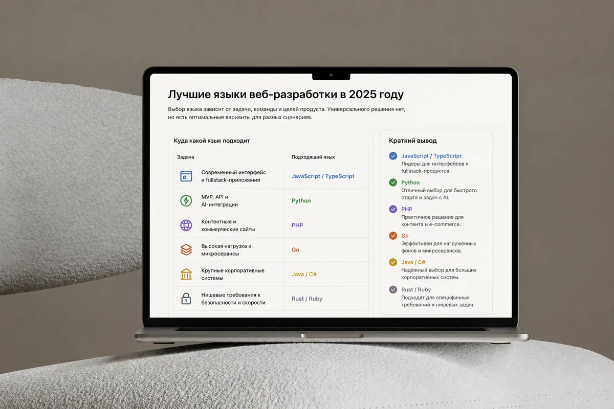Лучшие языки программирования для веб-разработки в 2025 году