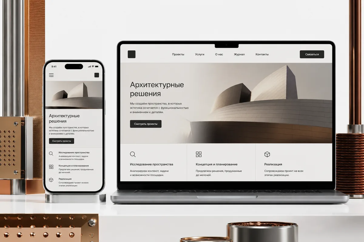 Адаптивный интерфейс на нескольких размерах экрана с контрольными точками сетки