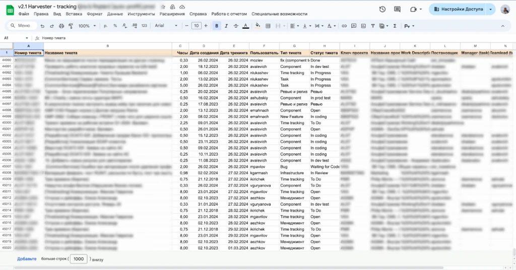 Таблица Google Sheets с 46 тысячами строк
