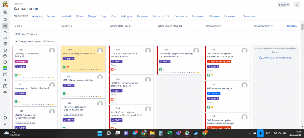 Изначальный вид Kanban-доски проекта