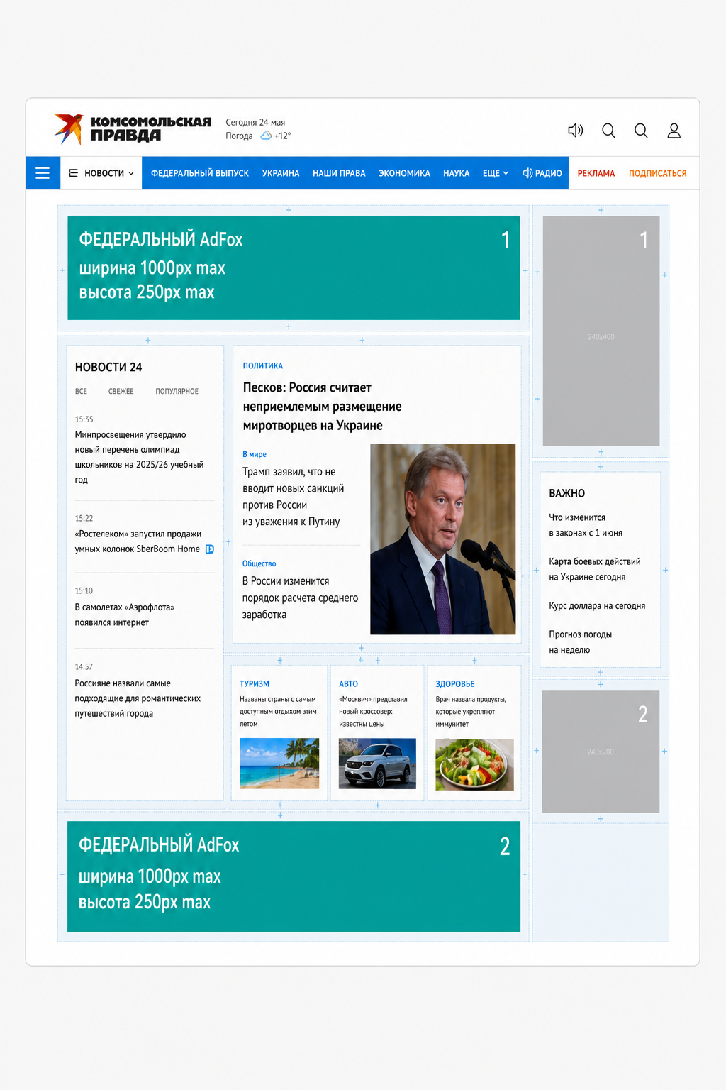 Второй вариант модульной сборки главной страницы редакцией