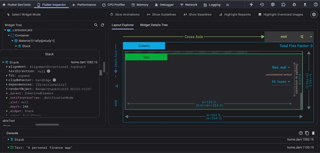 Инспектор виджетов и Layout Explorer во Flutter DevTools