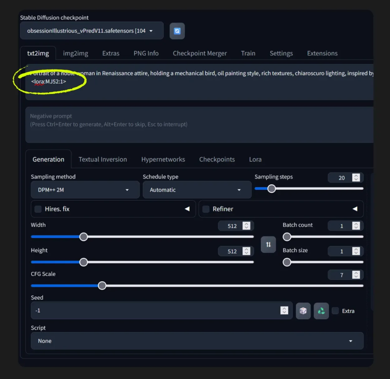 Подключение LoRA в Stable Diffusion