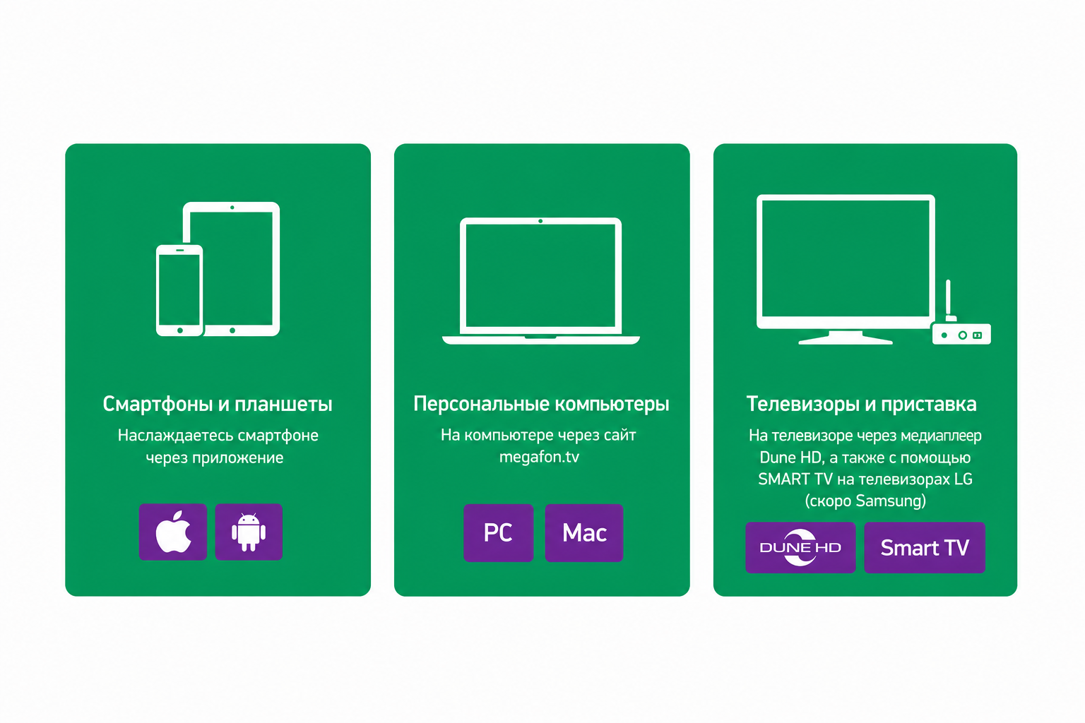 Интерфейс выбора устройств для просмотра MegaFon.TV