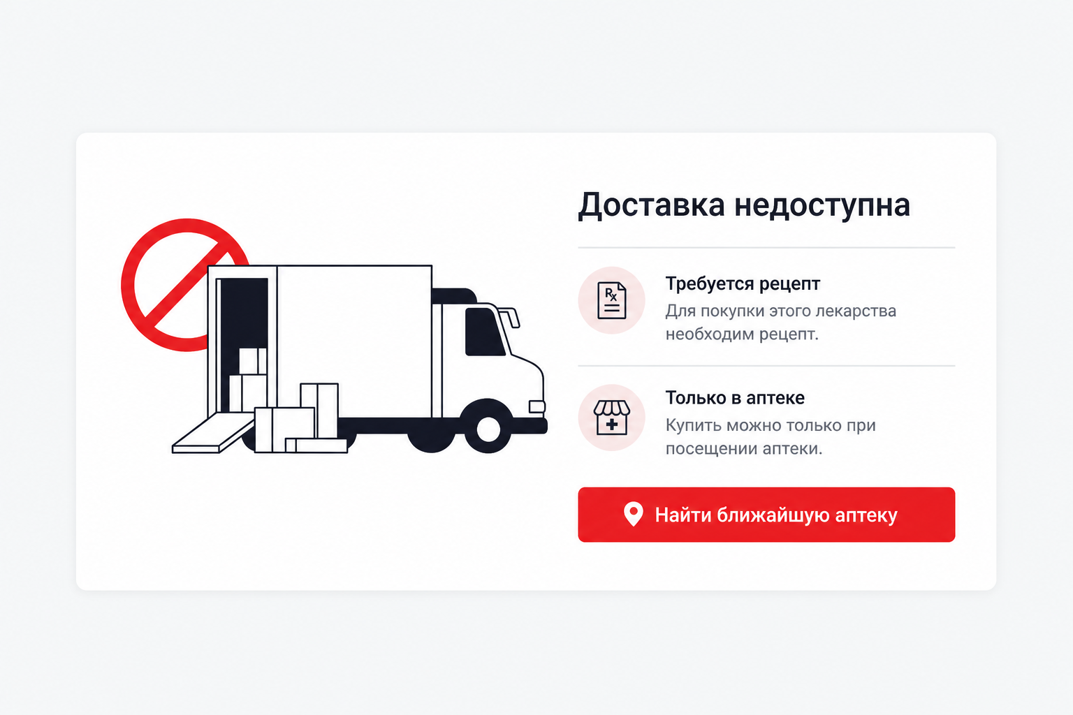 Состояние товара с ограничением доставки и покупки по рецепту
