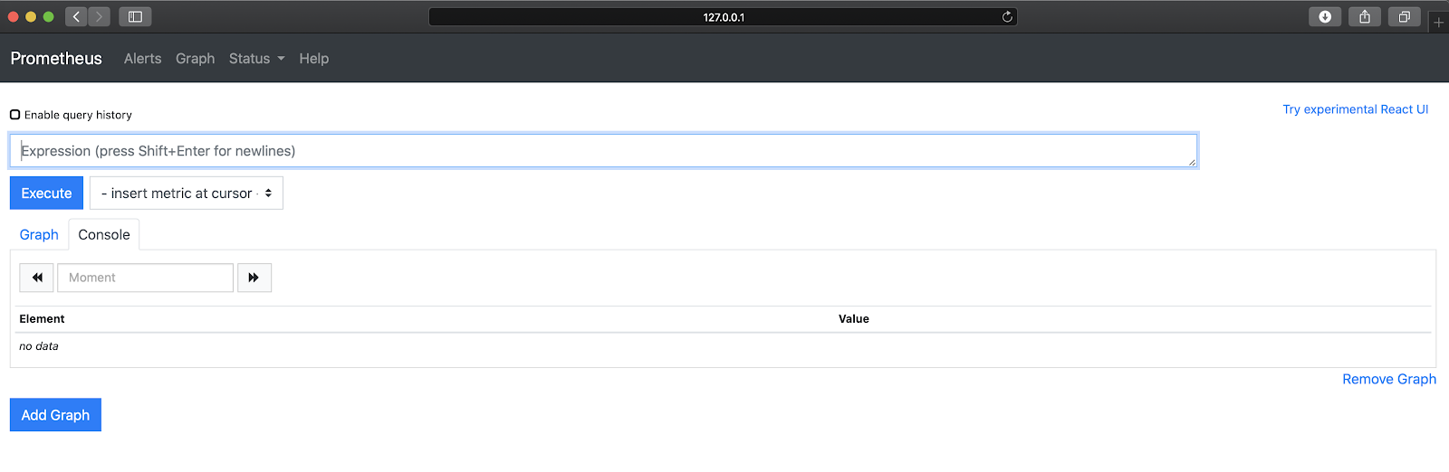 Веб-интерфейс Prometheus после развёртывания в Kubernetes