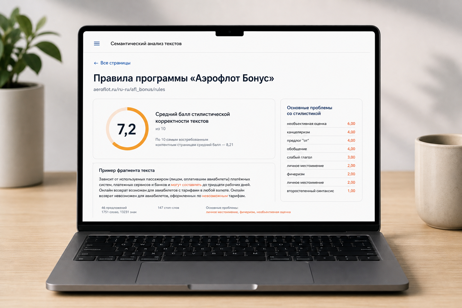 Отчёт по стилистике текстов и тональности сообщений об «Аэрофлот Бонус»