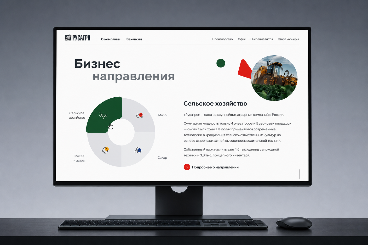 Современный визуальный стиль карьерного сайта Русагро