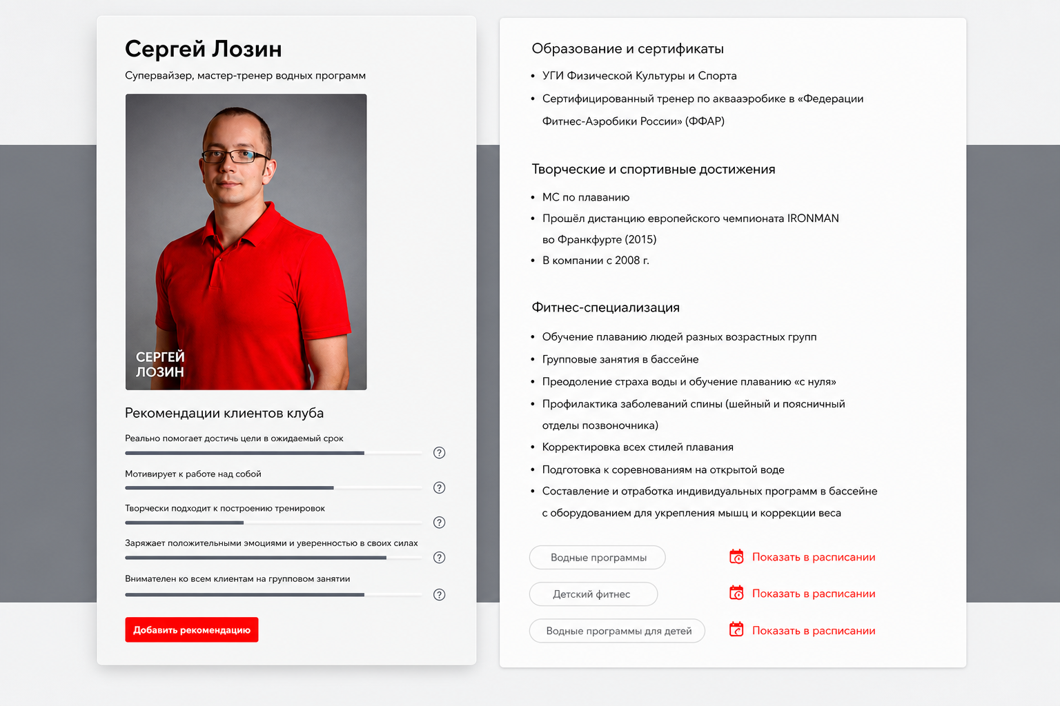 Карточки тренеров World Class с оценками специалистов