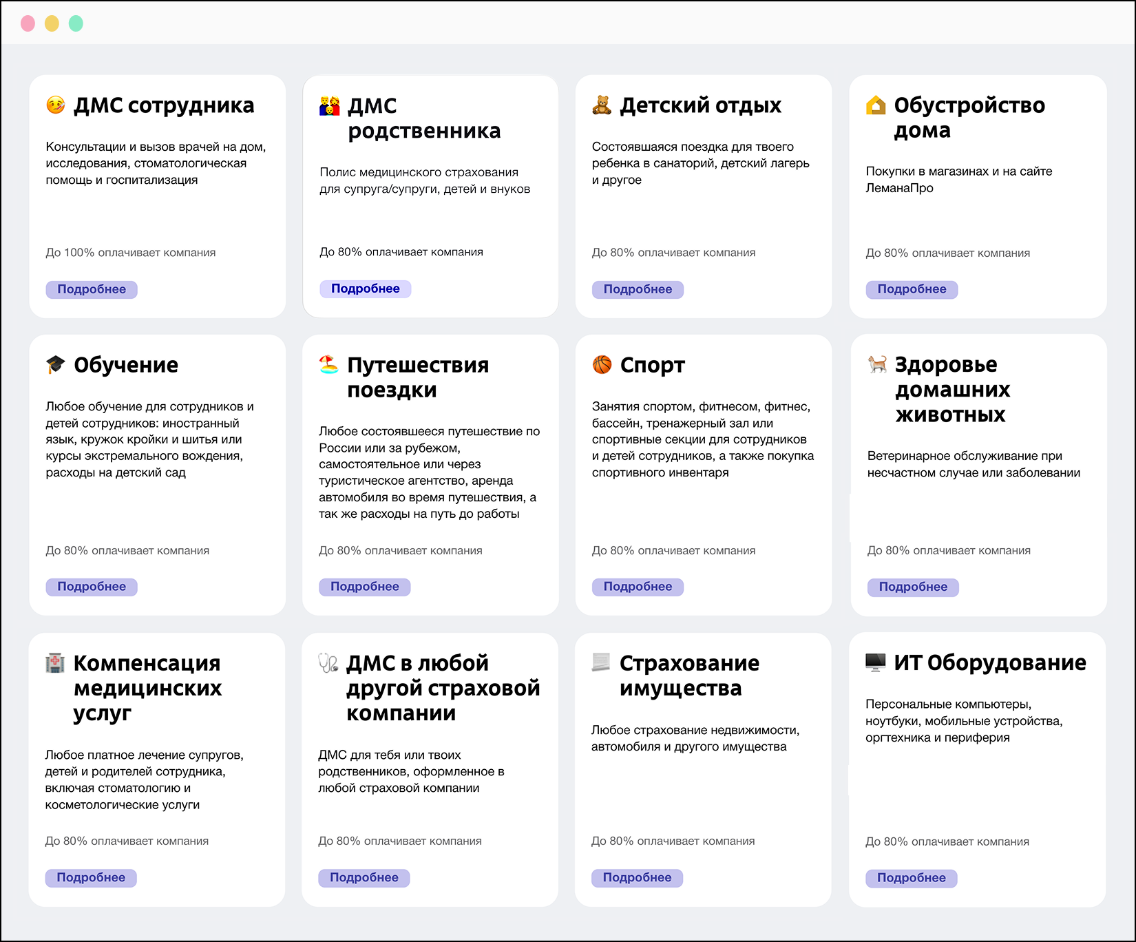 Интерфейс сервиса гибких бенефитов